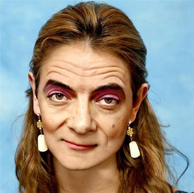 Foto Divertente: Mr.Bean truccato da donna