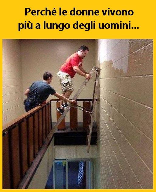 Uomo su scala in posizione pericolosa