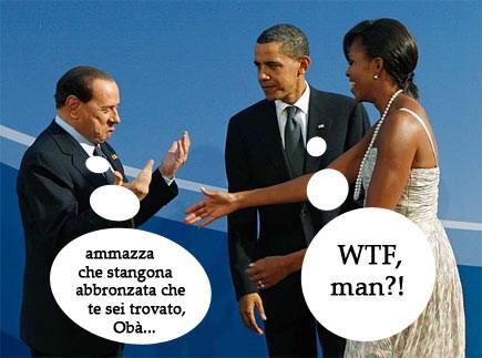Foto Divertente: Berlusconi che fa i complimenti alla moglie di Obama