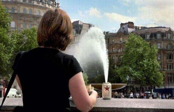 Foto Divertente: Lattina di birra dalla quale esce l'acqua della fontana