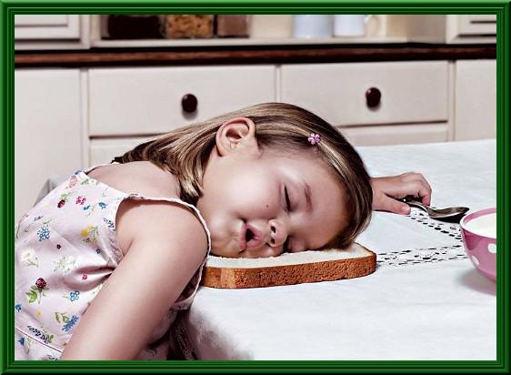 Foto Divertente: Bambina che si addormenta su fetta di pane