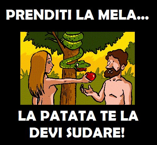 Adamo ed Eva con il serpente che suggerisce di prendere la mela