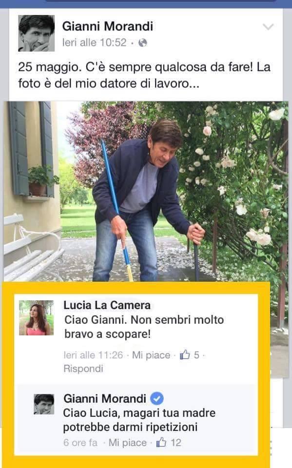 Gianni Morandi che spazza per terra