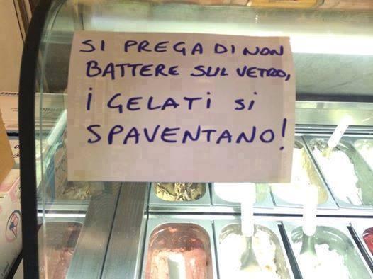 Foto Divertente: Cartello di divieto di battere sul vetro della gelateria