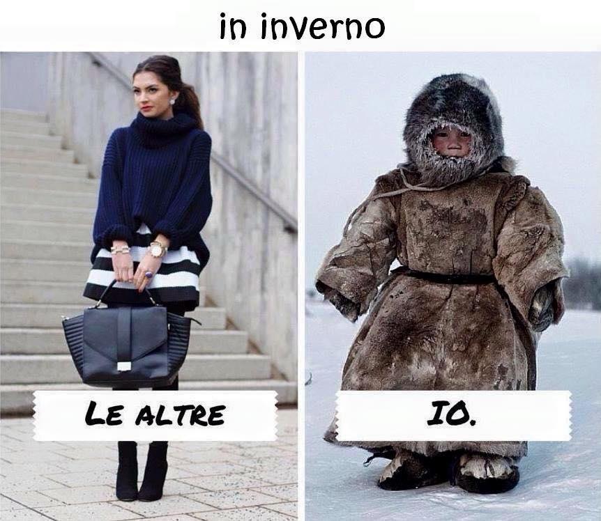 Foto Divertente: Due donne vestite diversamente durante l'inverno