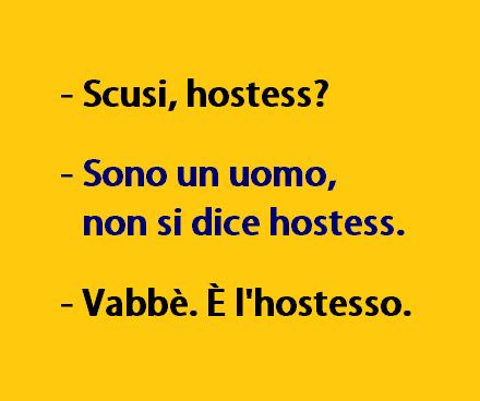 Foto Divertente: Discussione sulla parola hostess al maschile