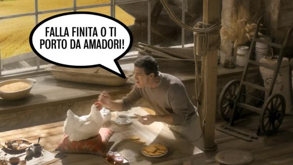 Banderas che vuole portare la gallina da Amadori