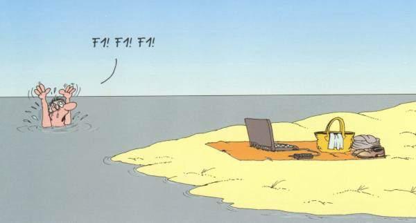 Foto Divertente: Uomo che affoga e chiede aiuto al pc