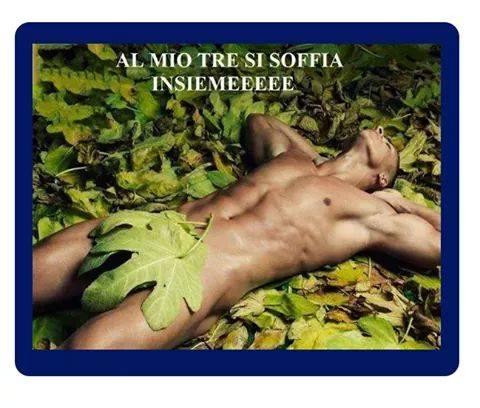 Uomo nudo con una foglia a coprire l'intimo