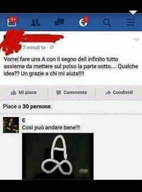 Foto Divertente: Conversazione su facebook sul segno infinito ed una A