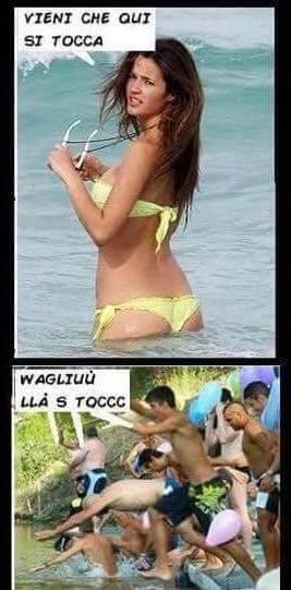 Foto Divertente: Ragazza in mare e uomini che corrono in acqua