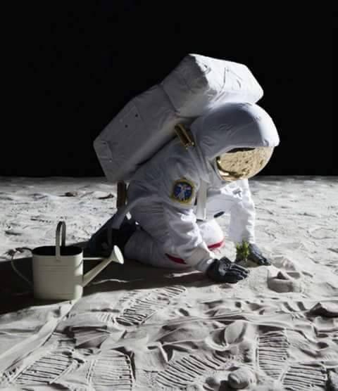 Uomo sulla luna che gioca sulla sabbia