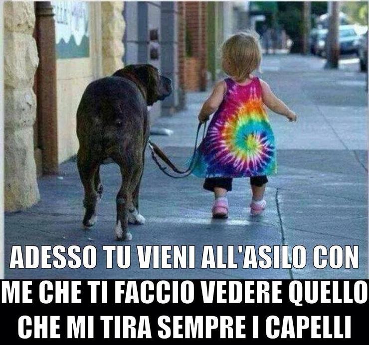 Foto Divertente: Bambina che porta al guinzaglio il cane