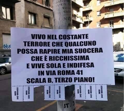 Foto Divertente: Avviso attaccato ad un palo per far rapire la suocera