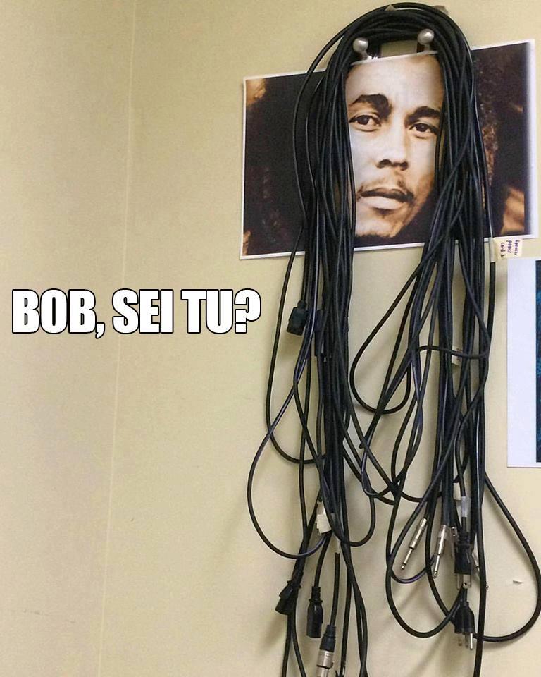 Bob Marley con fili elettrici al posto dei capelli