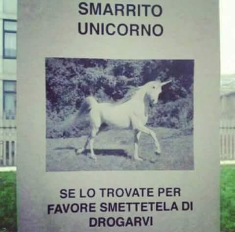 Volantino per ricercare un unicorno scomparso