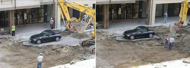 Foto Divertente: Macchina parcheggiata in zona di lavori stradali