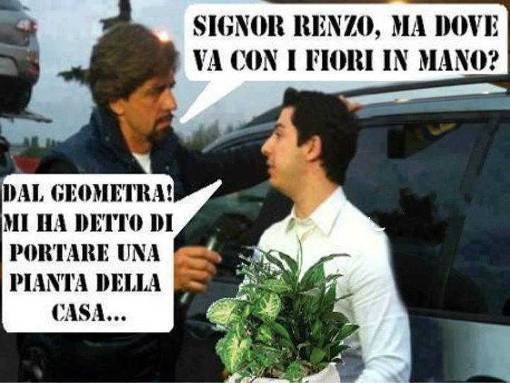 Foto Divertente: Ghione e Renzo Bossi che porta una pianta al geometra 