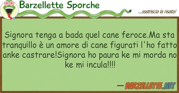 Barzellette Sporche signora tenga bada quel cane feroce.ma
