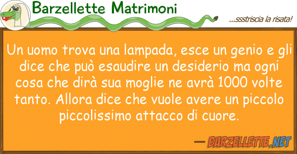 Barzellette Matrimoni uomo trova lampada, esce genio