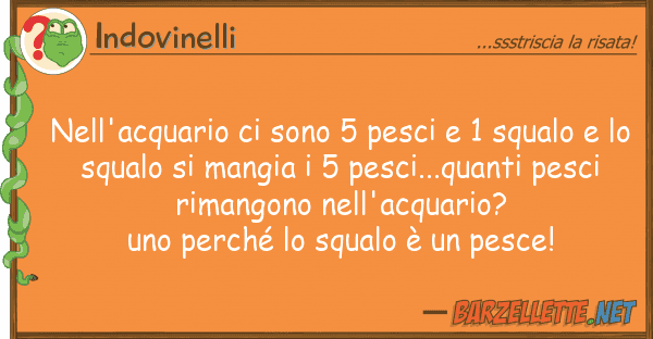 Indovinelli nell'acquario sono 5 pesci 1 squalo