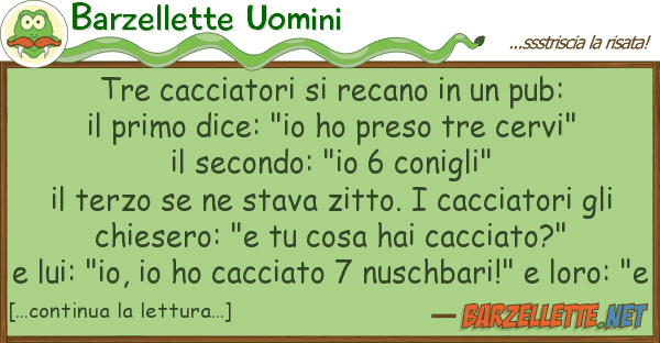 Barzellette Uomini tre cacciatori recano pub: il