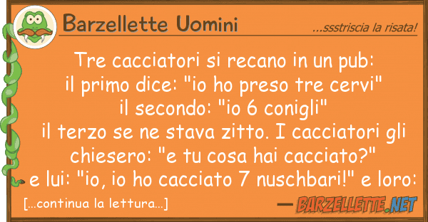 Barzellette Uomini tre cacciatori recano pub: il