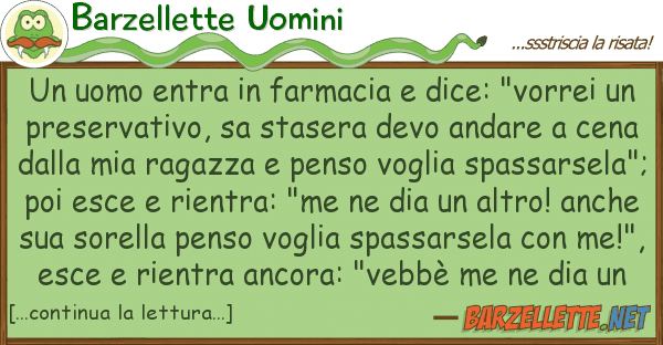 Barzellette Uomini uomo entra farmacia dice: "vorre