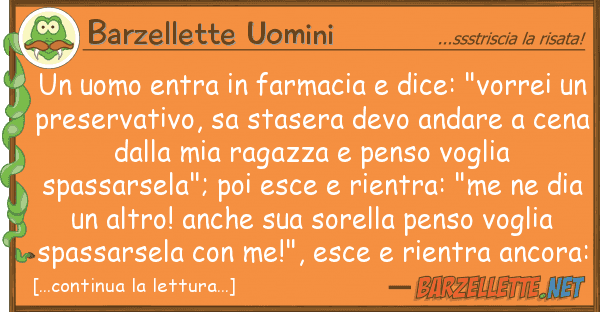 Barzellette Uomini uomo entra farmacia dice: "vorre
