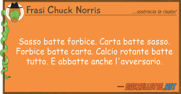 Frasi Chuck Norris sasso batte forbice. carta batte sasso.