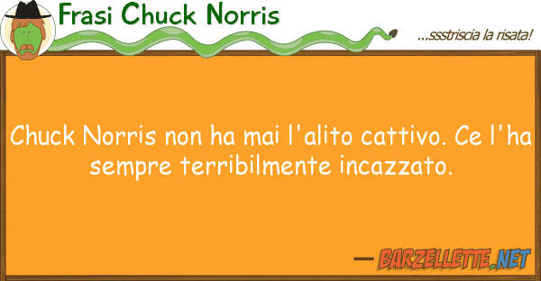 Frasi Chuck Norris chuck norris ha mai l'alito cattivo.