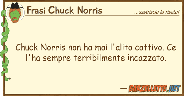 Frasi Chuck Norris chuck norris ha mai l'alito cattivo.