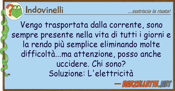 Indovinelli vengo trasportata corrente, sono s
