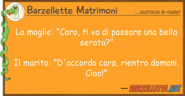 Barzellette Matrimoni moglie: "caro, va passare b