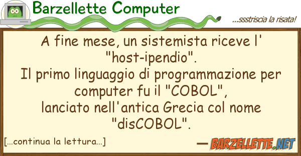 Barzellette Computer fine mese, sistemista riceve l' "ho