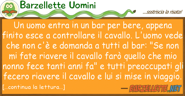 Barzellette Uomini uomo entra bar bere, appena